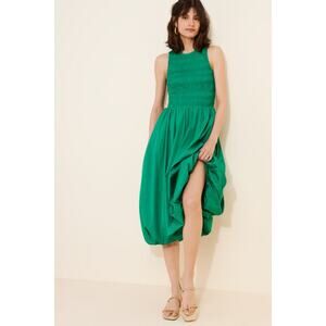 Madewell The Melody Bubble Hem Smocked Midi Dress Poplin Small Verdant Green NWT